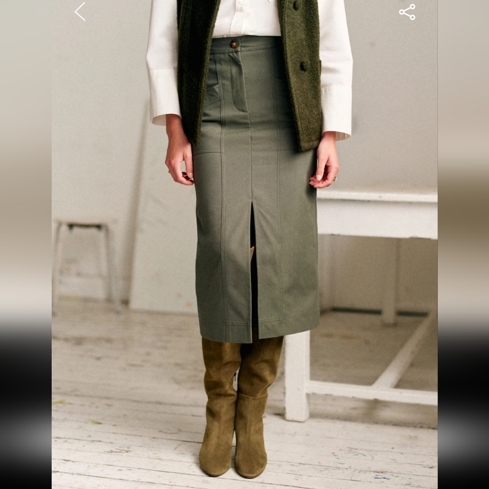 Sezane Nolane Khaki Midi Skirt